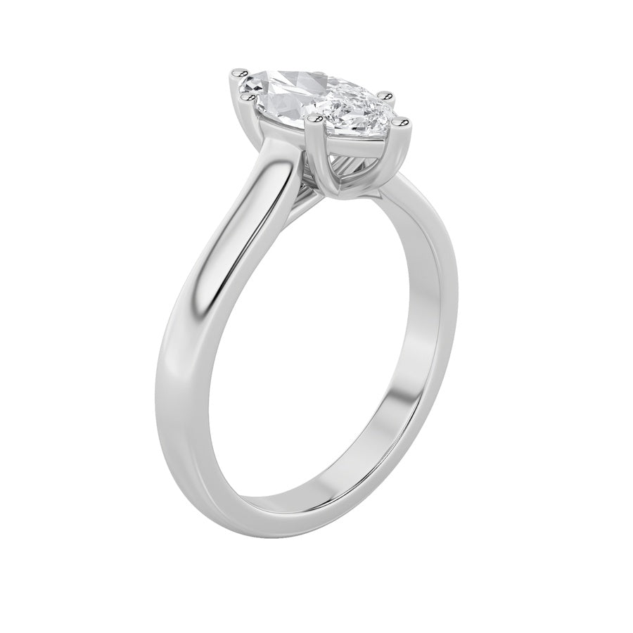 1Cttw Marquise Shaped Lab Grown Diamond (F/VS) Plain Cathedral Trellis Shank Solitaire Engagement Ring in 14K Gold
