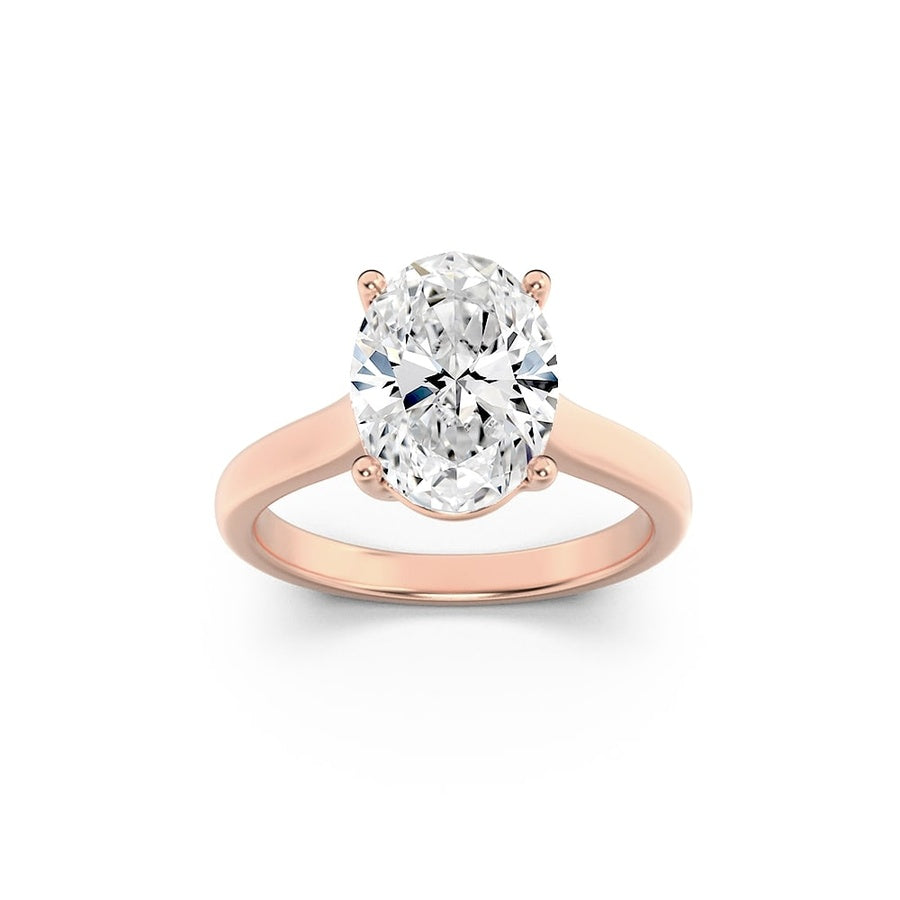 1Cttw Oval Shaped Lab Grown Diamond (F/VS) Plain Cathedral Trellis Shank Solitaire Engagement Ring in 14K Gold