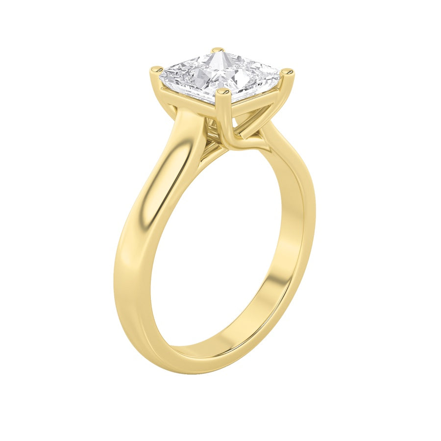 3Cttw Princess Shaped Lab Grown Diamond (F/VS) Plain Cathedral Trellis Shank Solitaire Engagement Ring in 14K Gold