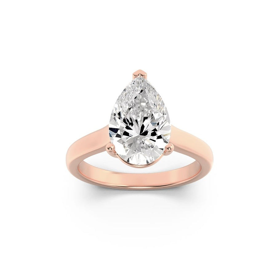 1Cttw Pear Shaped Lab Grown Diamond (F/VS) Plain Cathedral Trellis Shank Solitaire Engagement Ring in 14K Gold