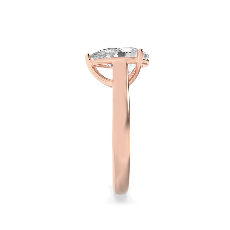 1Cttw Pear Shaped Lab Grown Diamond (F/VS) Plain Cathedral Trellis Shank Solitaire Engagement Ring in 14K Gold