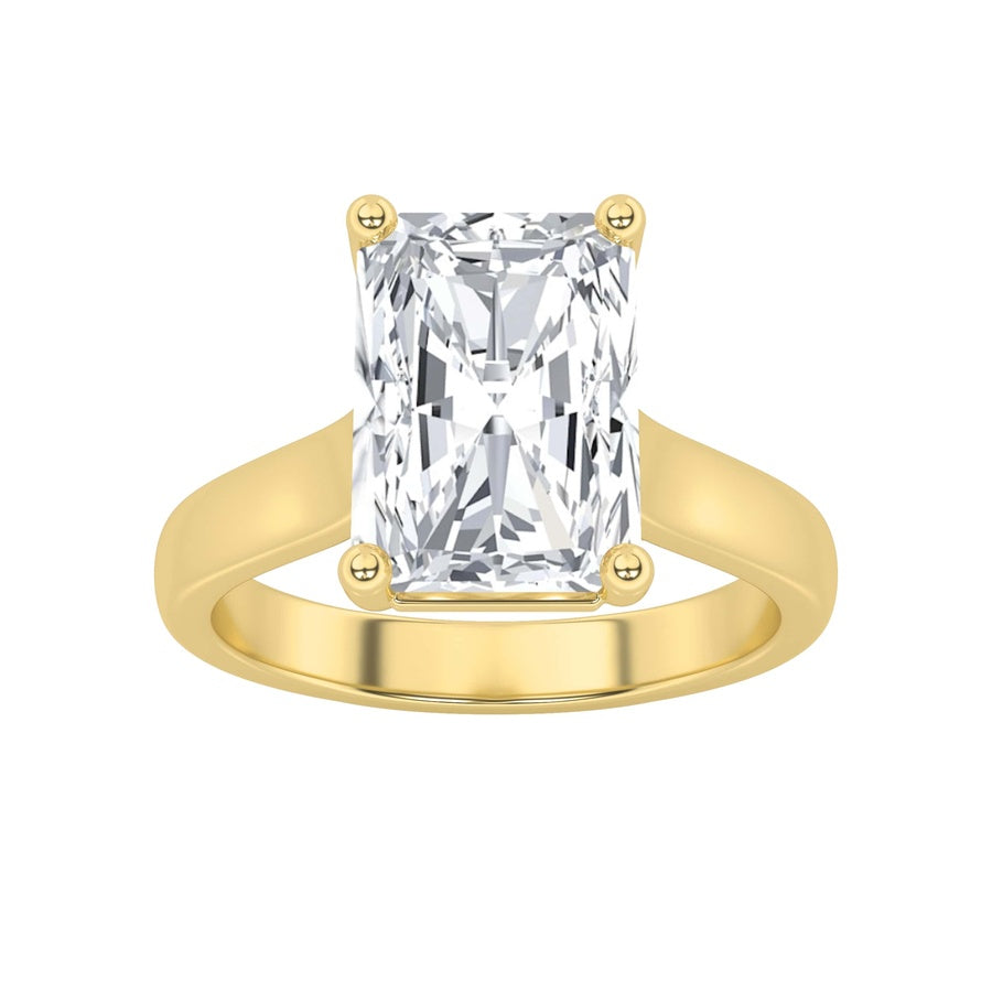 1Cttw Radiant Shaped Lab Grown Diamond (F/VS) Plain Cathedral Trellis Shank Solitaire Engagement Ring in 14K Gold