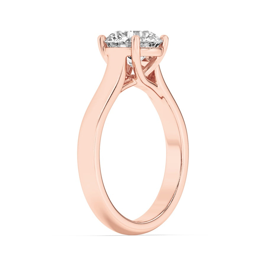 1Cttw Round Shaped Lab Grown Diamond (F/VS) PlainCathedral Trellis Shank Solitaire Engagement Ringin 14K Gold