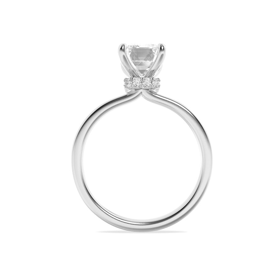 Emerald Shape Hidden Halo Plain Shank Engagement Ring lab grown diamond