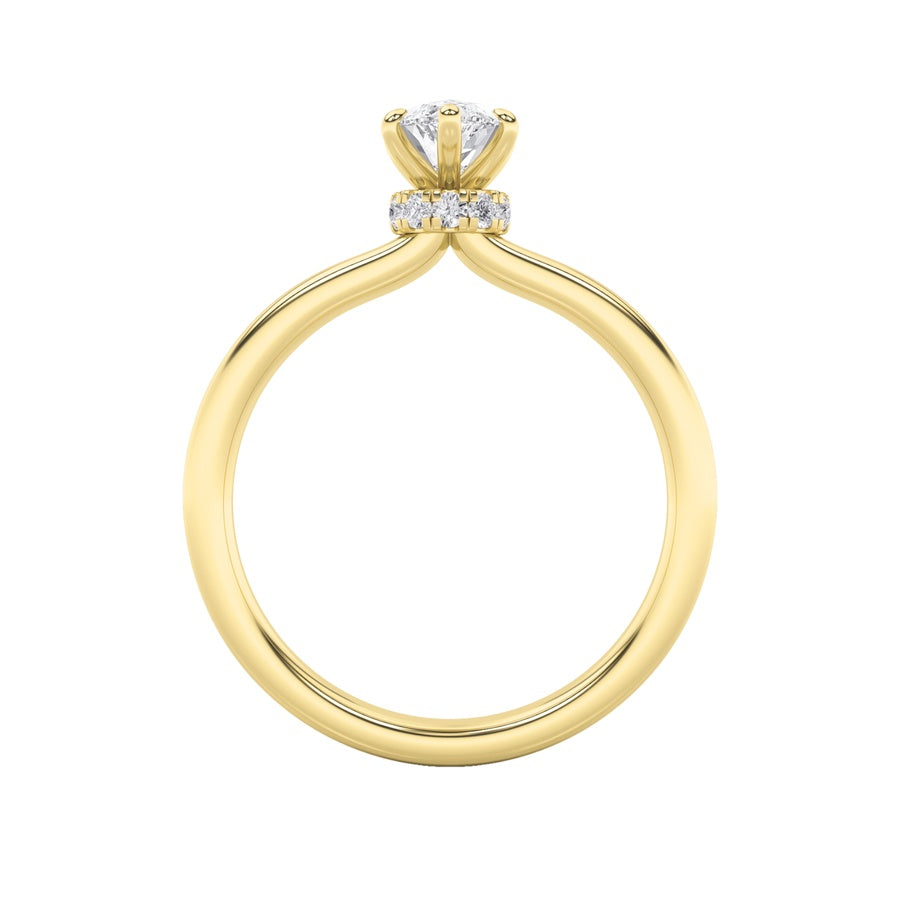3Cttw Marquise Shaped Lab Grown Diamond (F/VS) Hidden Halo Plain Shank Engagement Ring in 14K Gold