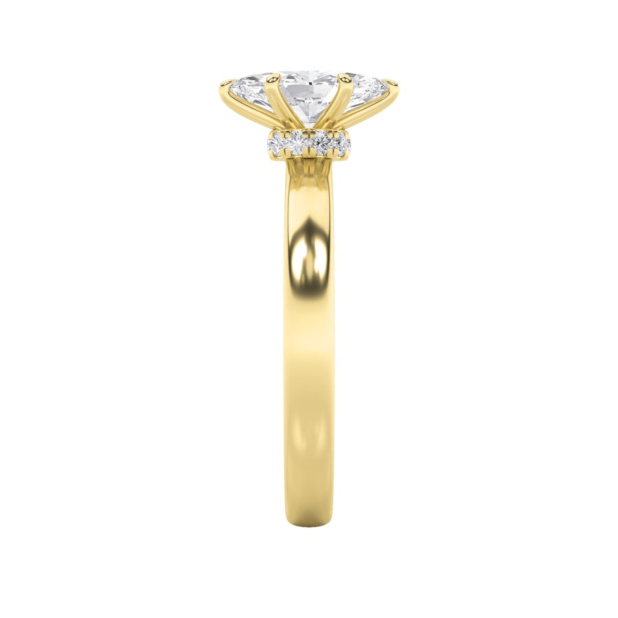 3Cttw Marquise Shaped Lab Grown Diamond (F/VS) Hidden Halo Plain Shank Engagement Ring in 14K Gold