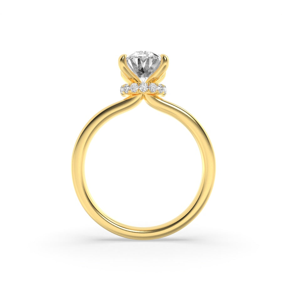 2Cttw Oval Shaped Lab Grown Diamond (F/VS) HiddenHalo Plain Shank Engagement Ring in 14K Gold