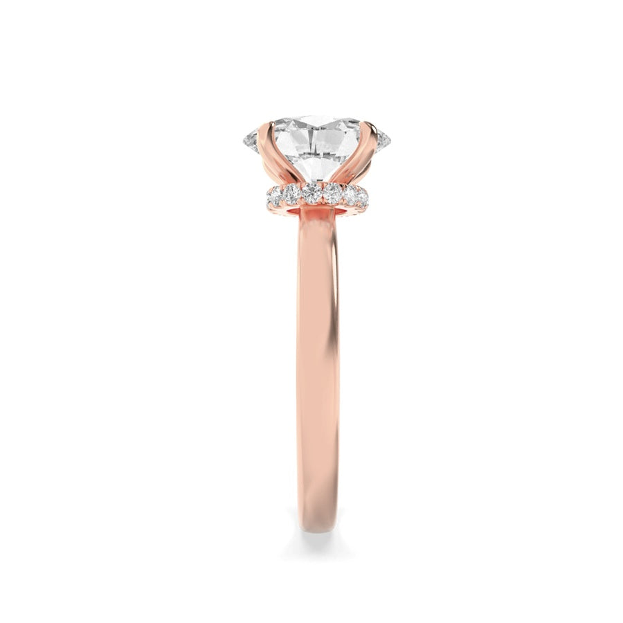 2Cttw Oval Shaped Lab Grown Diamond (F/VS) HiddenHalo Plain Shank Engagement Ring in 14K Gold
