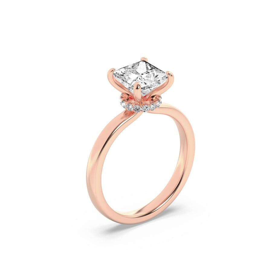 Princess Shape Hidden Halo Plain Shank Engagement Ring lab grown diamond