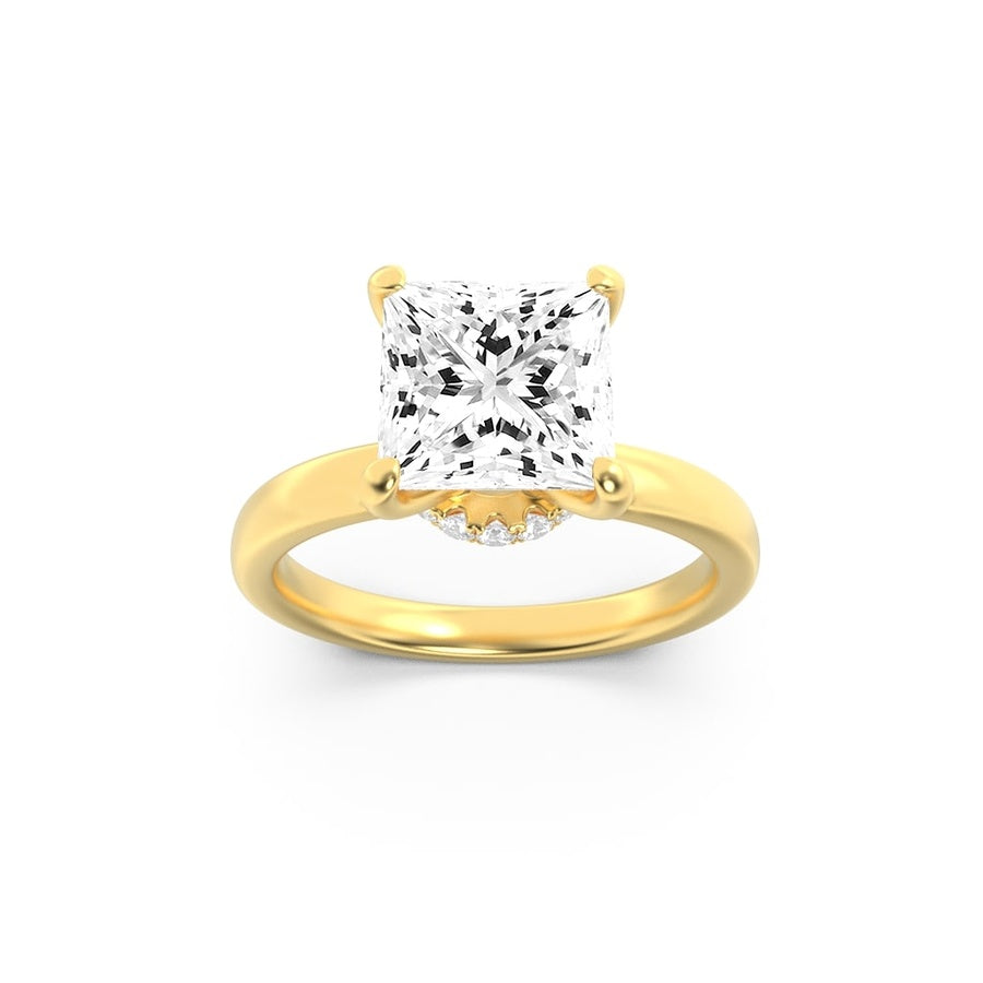 2Cttw Princess Shaped Lab Grown Diamond (F/VS) Hidden Halo Plain Shank Engagement Ring in 14K Gold