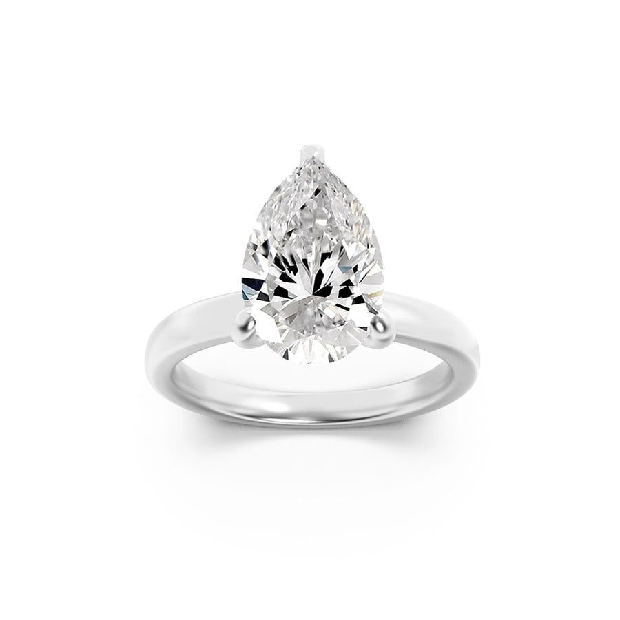 3Cttw Pear Shaped Lab Grown Diamond (F/VS) HiddenHalo Plain Shank Engagement Ring in 14K Gold