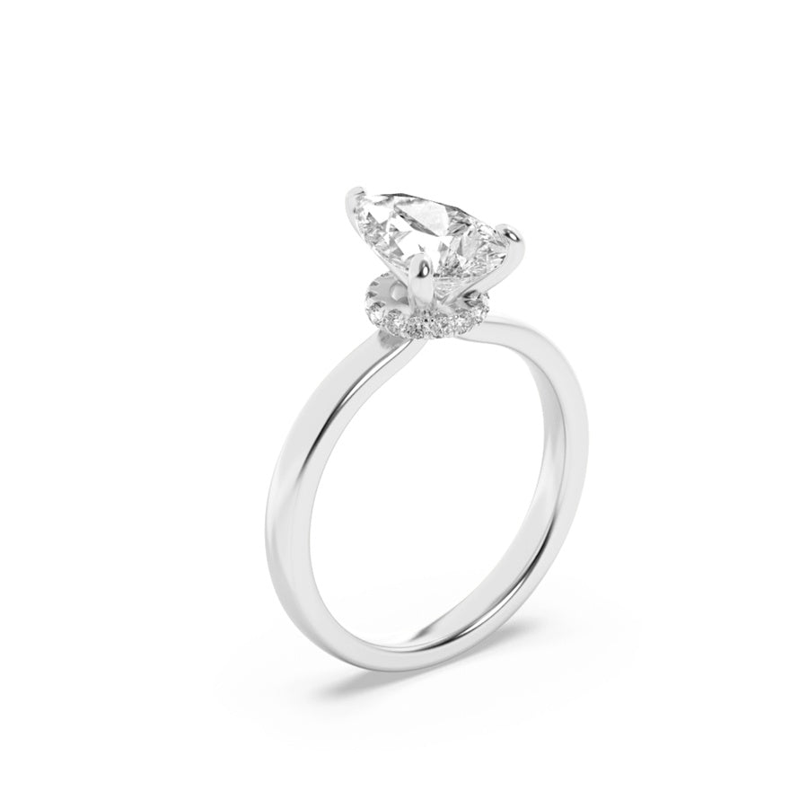 3Cttw Pear Shaped Lab Grown Diamond (F/VS) HiddenHalo Plain Shank Engagement Ring in 14K Gold