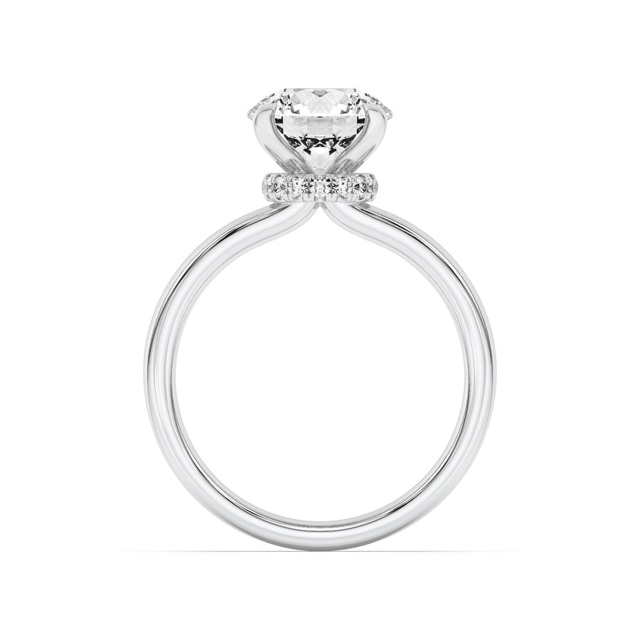 1.5Cttw Round Shaped Lab Grown Diamond (F/VS) Hidden Halo Plain Shank Engagement Ring in 14K Gold
