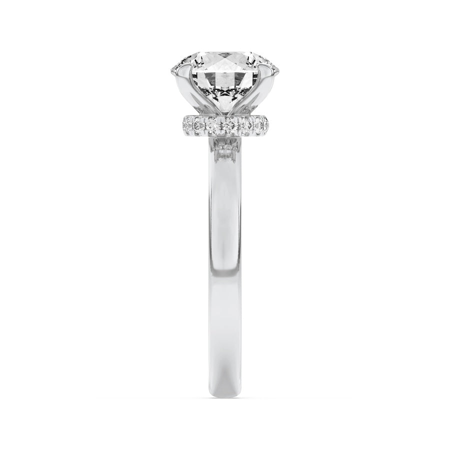 Round Shape Hidden Halo Plain Shank Engagement Ring lab grown diamond
