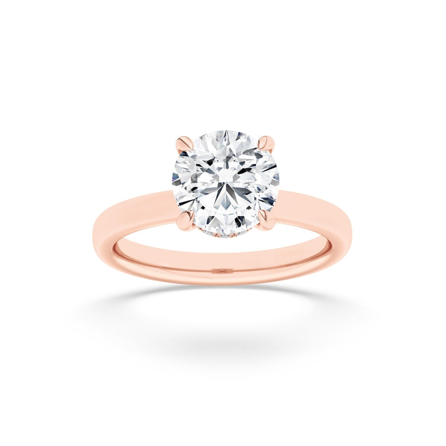 Round Shape Hidden Halo Plain Shank Engagement Ring lab grown diamond