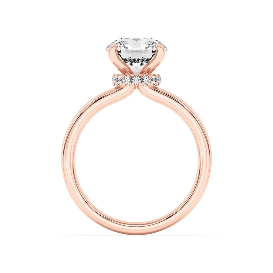 Round Shape Hidden Halo Plain Shank Engagement Ring lab grown diamond
