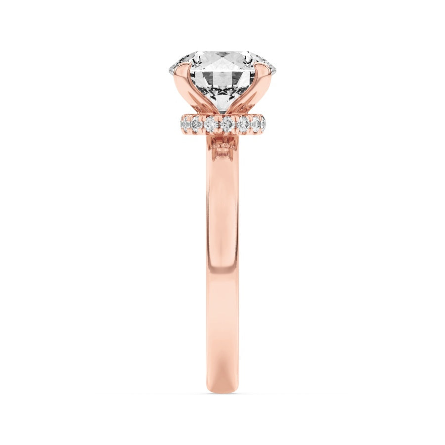 Round Shape Hidden Halo Plain Shank Engagement Ring lab grown diamond
