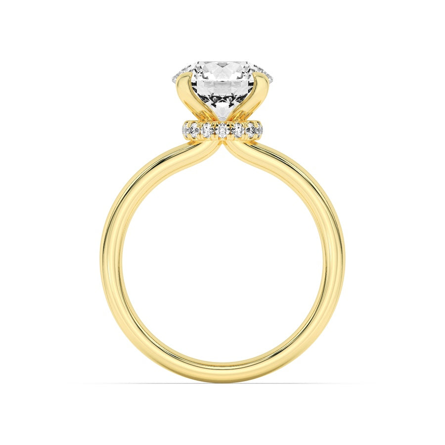 2.5Cttw Round Shaped Lab Grown Diamond (F/VS) Hidden Halo Plain Shank Engagement Ring in 14K Gold