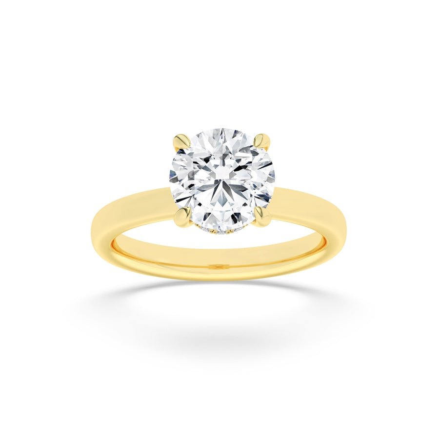 3Cttw Round Shaped Lab Grown Diamond (F/VS) HiddenHalo Plain Shank Engagement Ring in 14K Gold