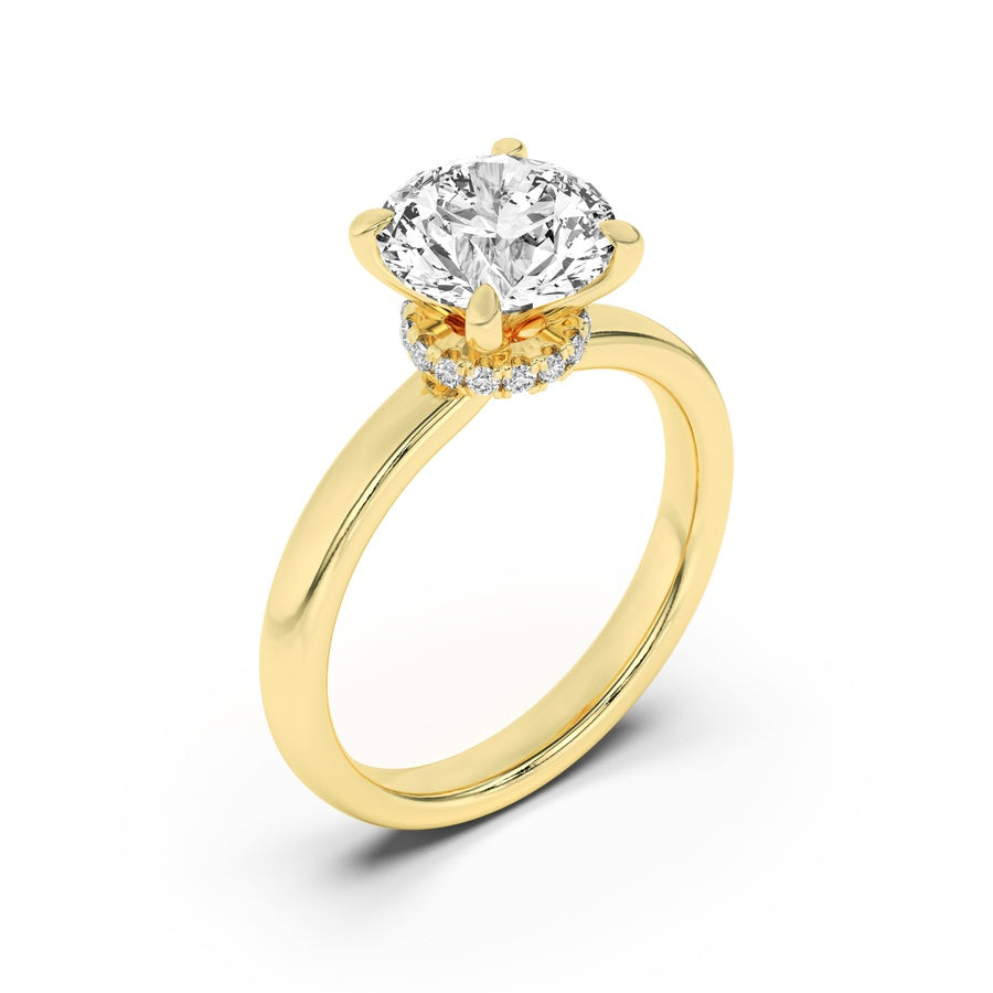 3Cttw Round Shaped Lab Grown Diamond (F/VS) HiddenHalo Plain Shank Engagement Ring in 14K Gold