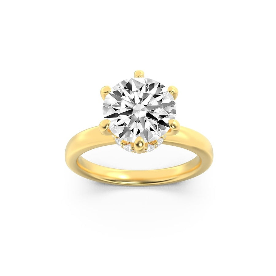 2Cttw Round Shaped Lab Grown Diamond (F/VS) HiddenHalo Plain Shank Engagement Ring in 14K Gold