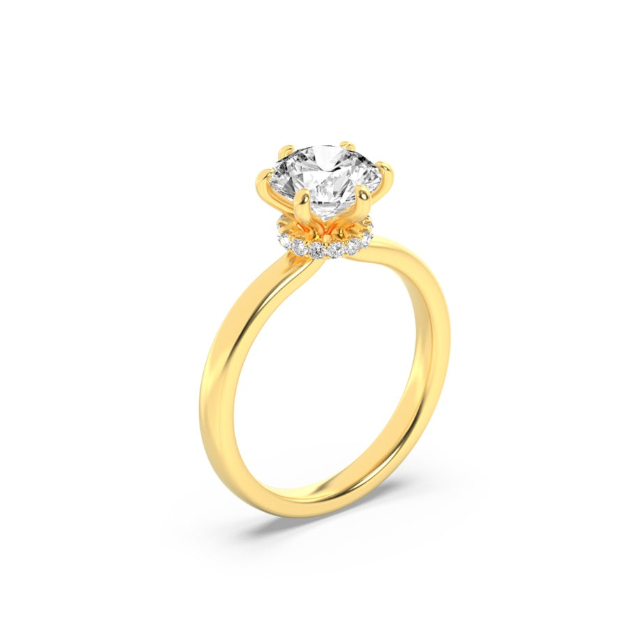 2Cttw Round Shaped Lab Grown Diamond (F/VS) HiddenHalo Plain Shank Engagement Ring in 14K Gold