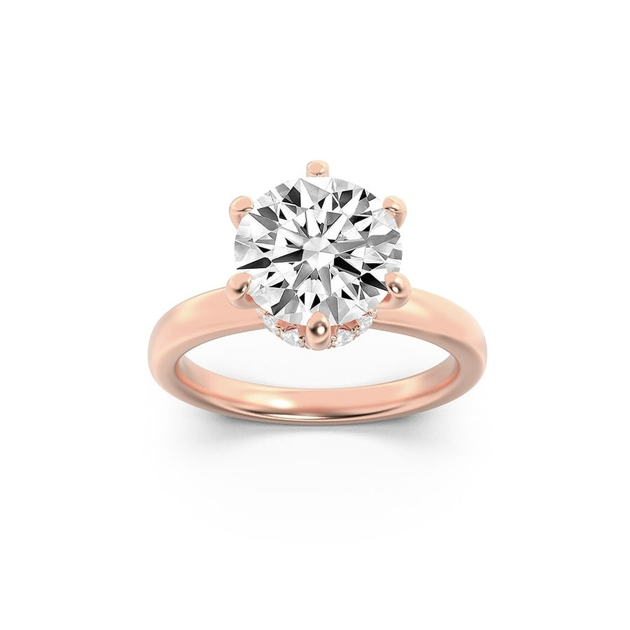 2Cttw Round Shaped Lab Grown Diamond (F/VS) HiddenHalo Plain Shank Engagement Ring in 14K Gold