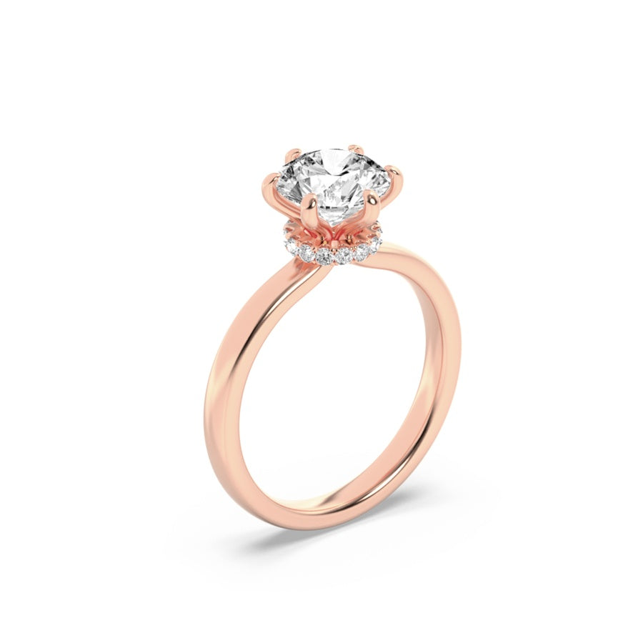 2Cttw Round Shaped Lab Grown Diamond (F/VS) HiddenHalo Plain Shank Engagement Ring in 14K Gold