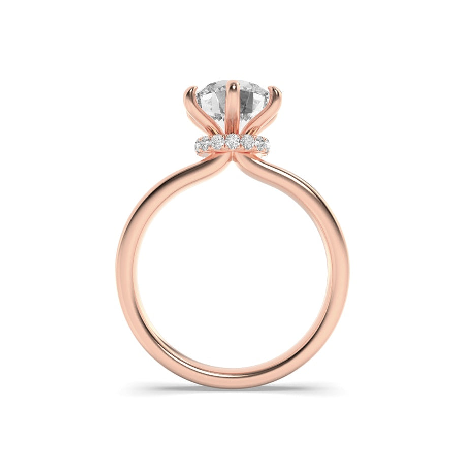 2Cttw Round Shaped Lab Grown Diamond (F/VS) HiddenHalo Plain Shank Engagement Ring in 14K Gold