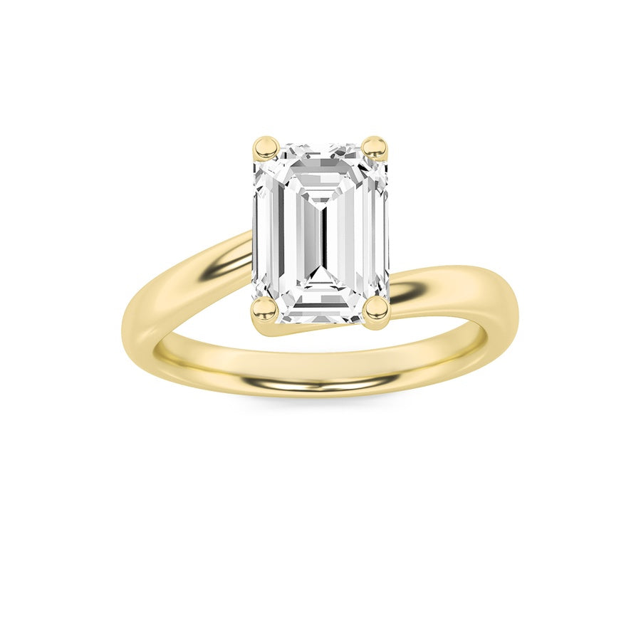 1Cttw Emerald Shaped Lab Grown Diamond (F/VS) Bypass Shank Engagement Ring in 14K Gold