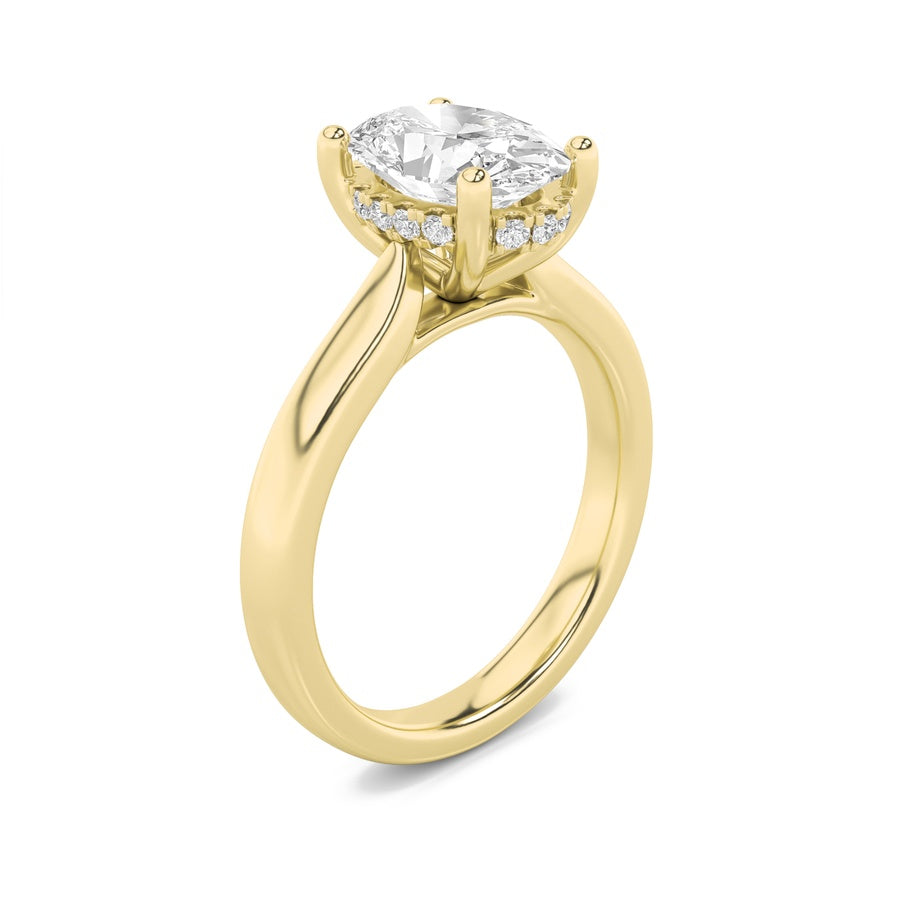 2Cttw Oval Shaped Lab Grown Diamond (F/VS) HiddenHalo Cathedral Shank Engagement Ring in 14K Gold