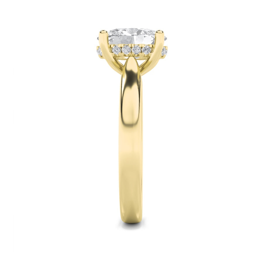2Cttw Oval Shaped Lab Grown Diamond (F/VS) HiddenHalo Cathedral Shank Engagement Ring in 14K Gold