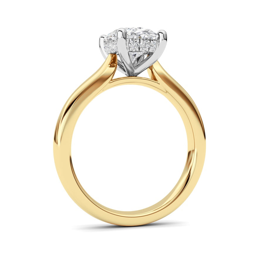 2Cttw Oval Shaped Lab Grown Diamond (F/VS) HiddenHalo Cathedral Shank Engagement Ring in 14K Gold