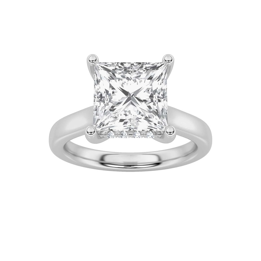 Princess Shape Hidden Halo Cathedral Shank Engagement Ring lab grown diamond