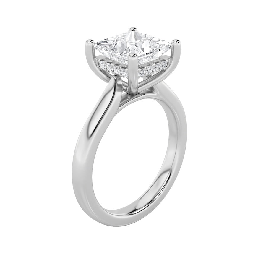 Princess Shape Hidden Halo Cathedral Shank Engagement Ring lab grown diamond