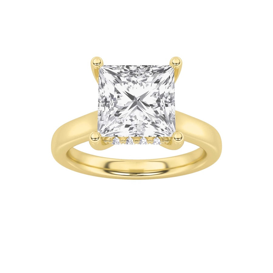 1Cttw Princess Shaped Lab Grown Diamond (F/VS) Hidden Halo Cathedral Shank Engagement Ring in 14K Gold