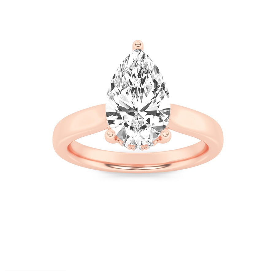 2Cttw Pear Shaped Lab Grown Diamond (F/VS) HiddenHalo Cathedral Shank Engagement Ring in 14K Gold