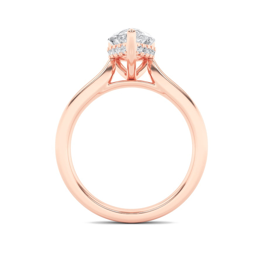 2Cttw Pear Shaped Lab Grown Diamond (F/VS) HiddenHalo Cathedral Shank Engagement Ring in 14K Gold