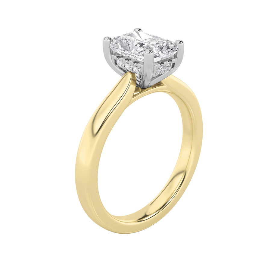 Radiant Shape Hidden Halo Cathedral Shank Engagement Ring lab grown diamond