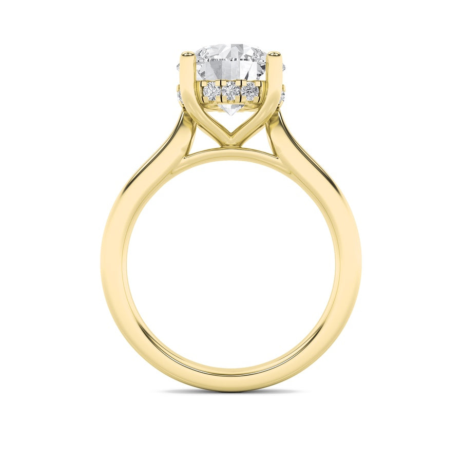 2Cttw Round Shaped Lab Grown Diamond (F/VS) HiddenHalo Cathedral Shank Engagement Ring in 14K Gold