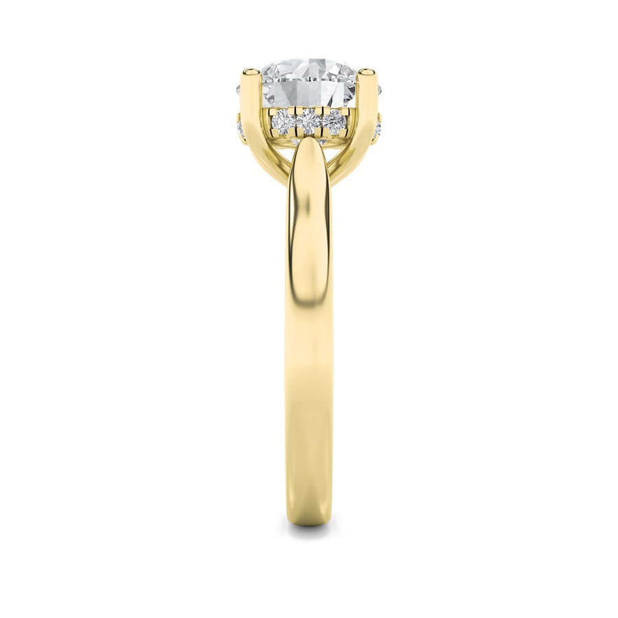 2Cttw Round Shaped Lab Grown Diamond (F/VS) HiddenHalo Cathedral Shank Engagement Ring in 14K Gold