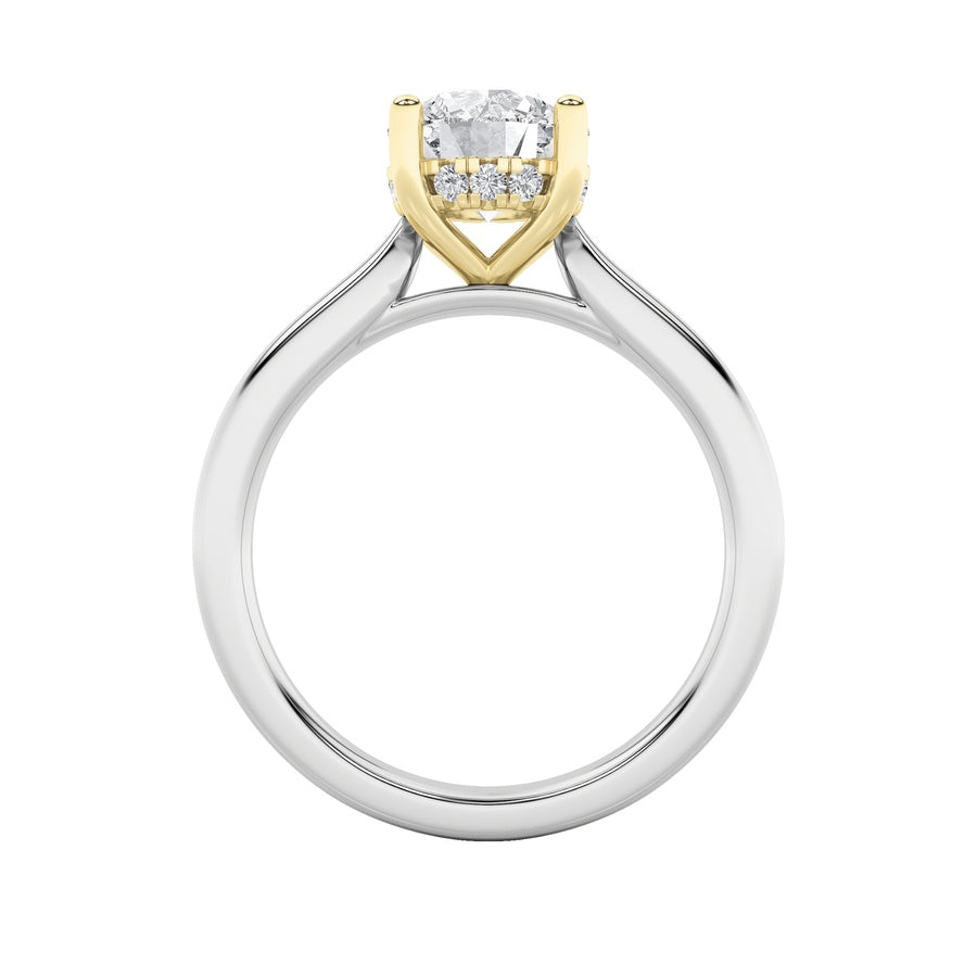 Round Shape Hidden Halo Cathedral Shank Engagement Ring lab grown diamond