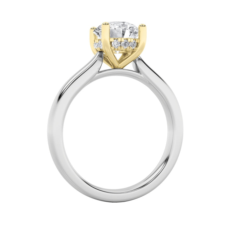Round Shape Hidden Halo Cathedral Shank Engagement Ring lab grown diamond