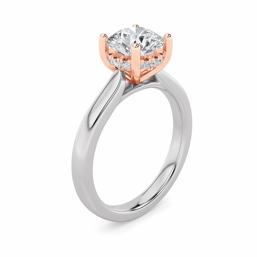 Round Shape Hidden Halo Cathedral Shank Engagement Ring lab grown diamond