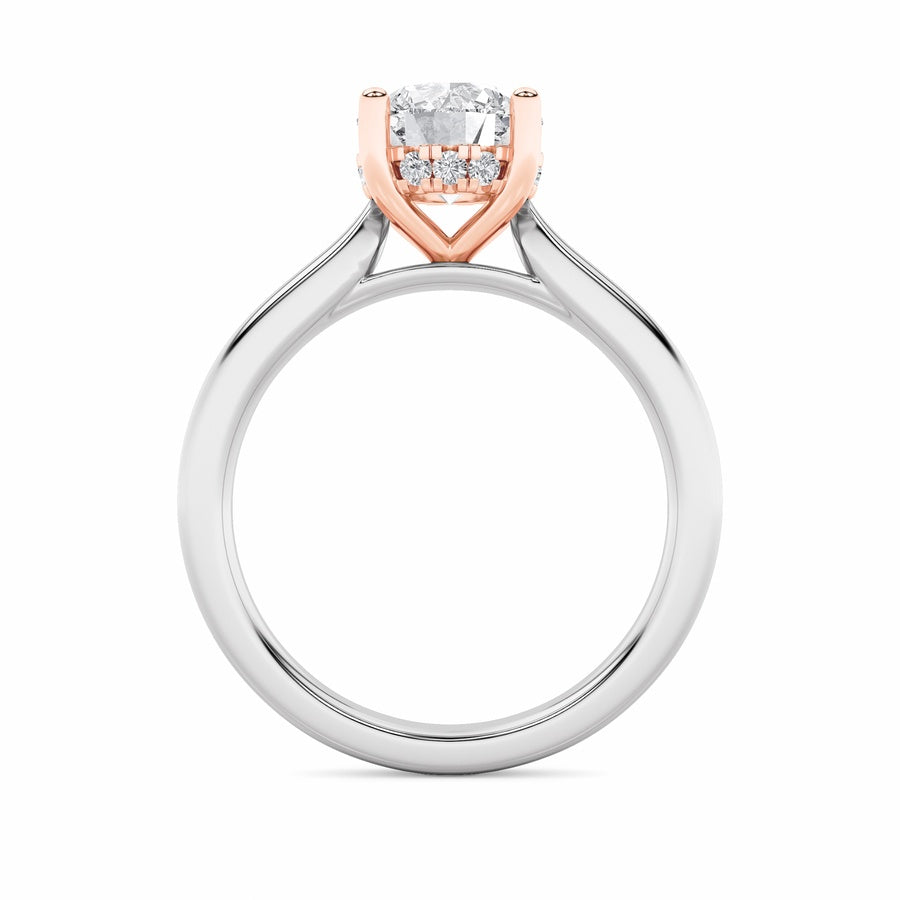 Round Shape Hidden Halo Cathedral Shank Engagement Ring lab grown diamond
