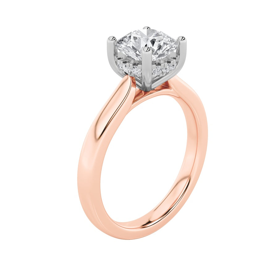 Round Shape Hidden Halo Cathedral Shank Engagement Ring lab grown diamond