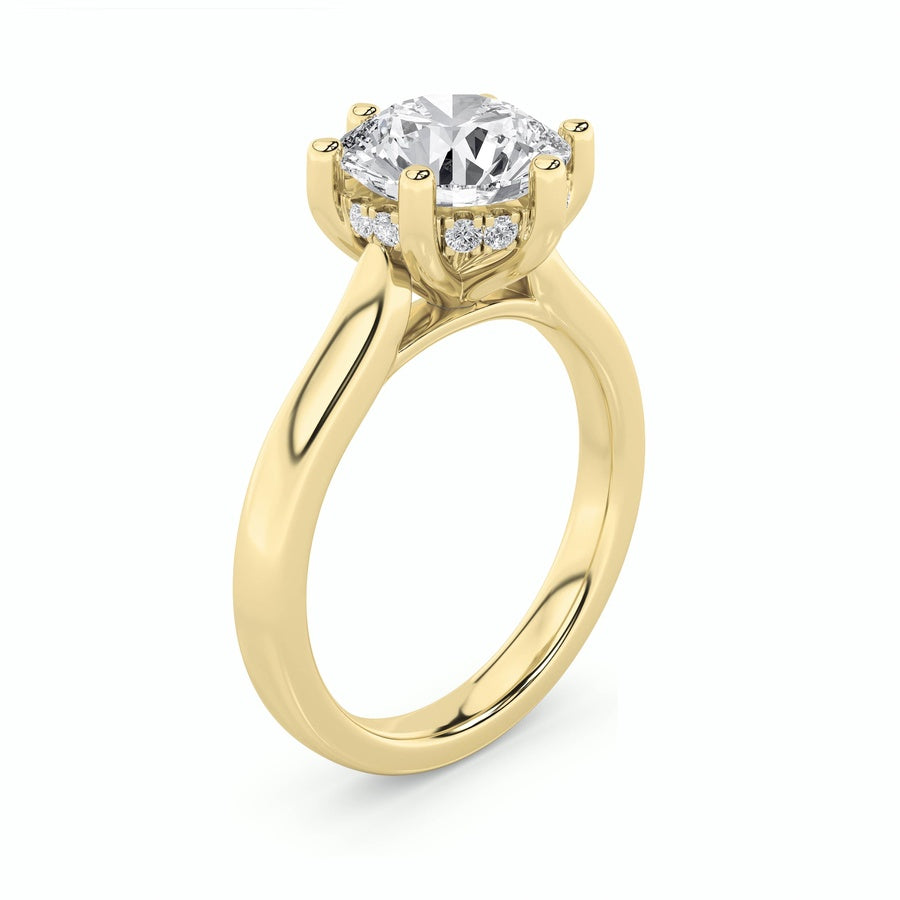 Round Shape Hidden Halo Cathedral Shank Engagement Ring lab grown diamond