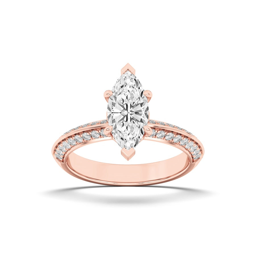 2Cttw Marquise Shaped Lab Grown Diamond (F/VS) Micro Pave Knife Edge Accent Ring in 14K Gold