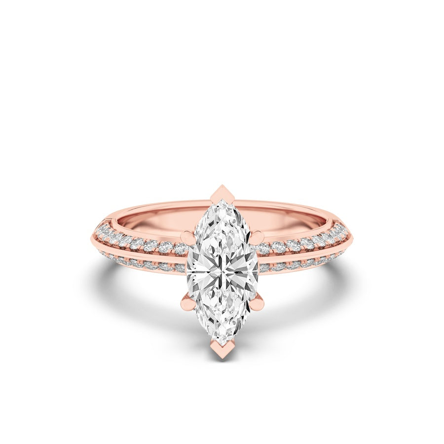 2Cttw Marquise Shaped Lab Grown Diamond (F/VS) Micro Pave Knife Edge Accent Ring in 14K Gold