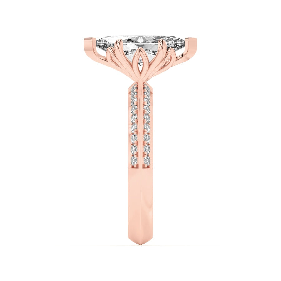 2Cttw Marquise Shaped Lab Grown Diamond (F/VS) Micro Pave Knife Edge Accent Ring in 14K Gold